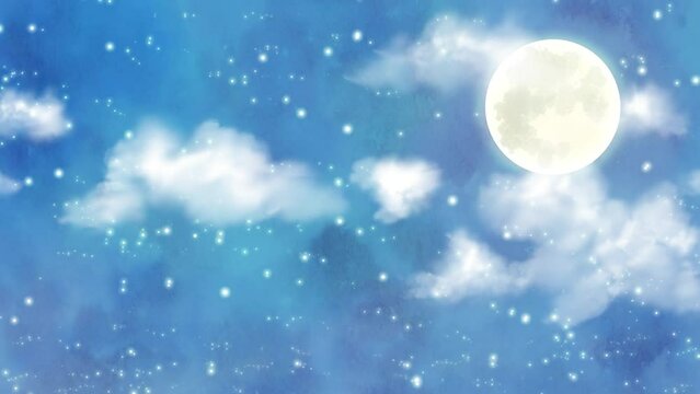 夜空と満月　流れる雲