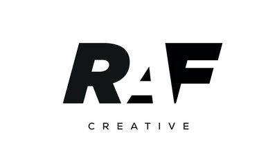RAF letters negative space logo design. creative typography monogram vector	 - obrazy, fototapety, plakaty