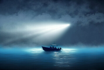 lost boat on dark sea