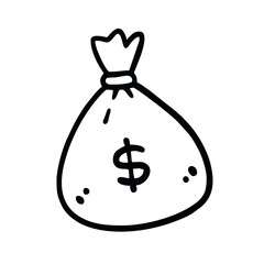 Vector Illustration of Hand Drawn Money Bag Doodle Art Style