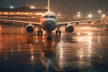 Night Airport.  after the rain. transport industry. ai generative