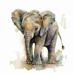 Poster Baby elephant. generative ai. Aquarelle illustration. Watercolor painting of a cute baby elephant