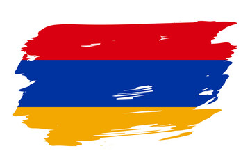 Flag of Armenia painted with a brush stroke. Abstract concept. Armenian national flag in grunge style. Vector illustration