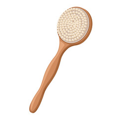 Bamboo massage brush vector illustration. Cartoon isolated ecological tool for dry or wet beauty massage with natural scrub or coffee in bath, zero waste reusable wooden accessory to care body skin