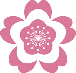 Pink Japanese cherry blossoms vector icon.