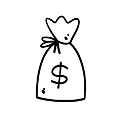 Vector Illustration of Hand Drawn Money Bag Doodle Art Style