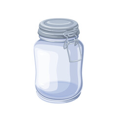 Glass bottle with lid vector illustration. Cartoon isolated empty round transparent jar with cap for food storage, closed glass container for jam and jelly, preserves and products conservation