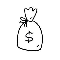 Vector Illustration of Hand Drawn Money Bag Doodle Art Style