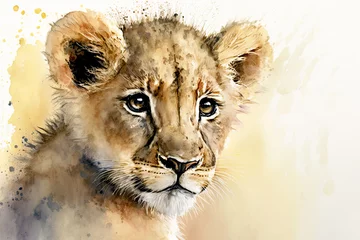 Wall murals Watercolor painting of a cute baby lion. generative ai. Baby lion. Aquarelle illustration