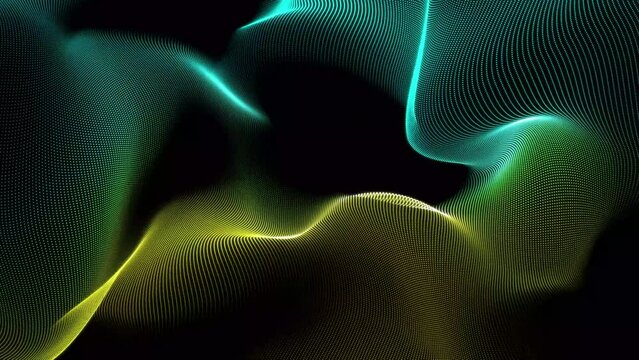 Blue and Yellow color trapcode form wave background. Creative digital wave texture. Abstract Animated Particles Background with Trapcode Form.