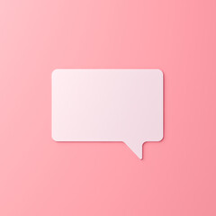 Obraz na płótnie Canvas Blank white flat speech bubble social media notification isolated on light pink orange pastel color wall background with shadow minimal conceptual 3D rendering