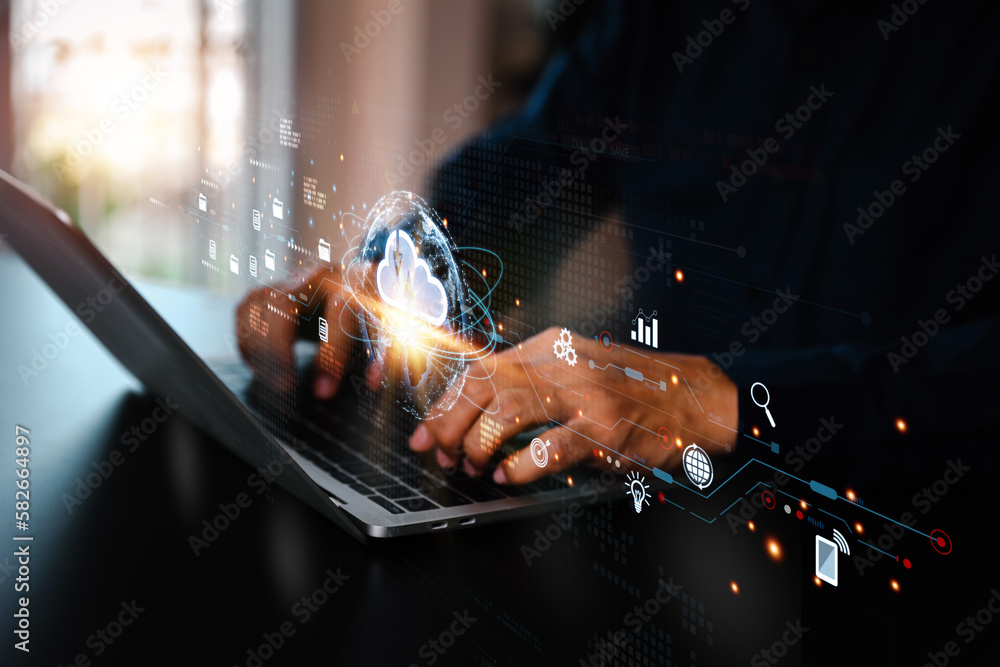 Aufkleber database storage cloud technology file data transfer sharing, cyber, big data information for financ