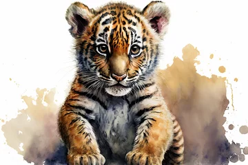Wall murals Watercolor painting of a cute baby tiger. Baby tiger. generative ai. Aquarelle illustration