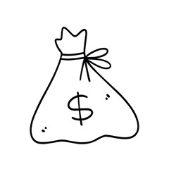 Vector Illustration of Hand Drawn Money Bag Doodle Art Style