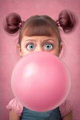Fototapeta na wymiar girl with big pink balloon. Generative AI