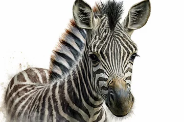 Poster Watercolor painting of a cute baby zebra. Baby zebra. generative ai. Aquarelle illustration