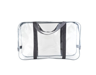 Clear Retail bag isolated. PVC bag  for Bedspread, front view against white background.