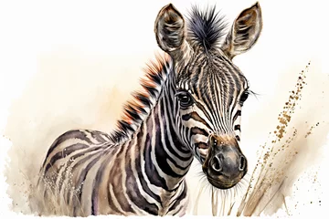 Wall murals Watercolor painting of a cute baby zebra. Baby zebra. generative ai. Aquarelle illustration