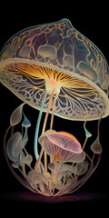 Jellyfish in aquarium. Generative AI