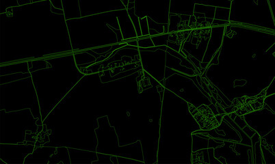 Abstract topographic map on radar screen. Vector retro green black background.