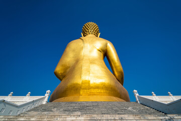 Big Buddha statue in gold color at Khao Wong Phra Chan Temple.Lopburi, Thailand