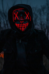 Purge mask, halloween with pumpkin. LED mask, creepy scary man. Corona, Funny, October, outside....