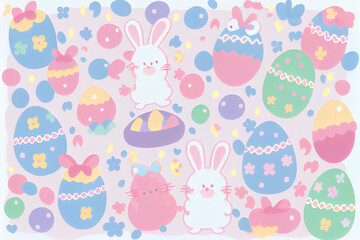 Fototapeta premium Colorful Easter Bunnies and Eggs Illustration