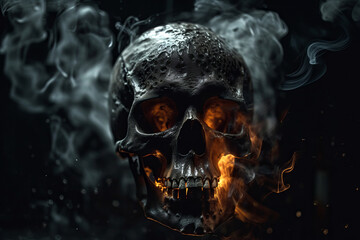 skull on fire isolated in black background created with a generative ai technology