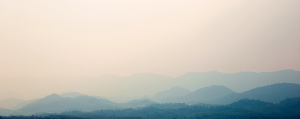 Mountain scenery on a day of heavy dust and smog, PM2.5