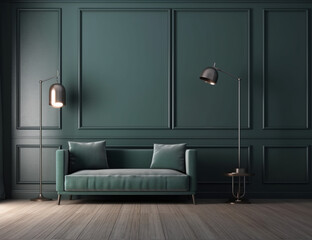 modern room with green sofa