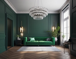 modern room with green sofa