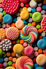Fototapeta na wymiar illustration, multicolored background of chewy candies, ai generative
