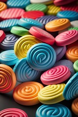 illustration, multicolored background of chewy candies, ai generative