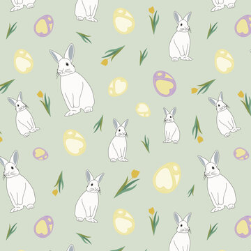 Seamless pattern with Rabbits Eggs Flower,Ideal for Easter commercial prints and products,Children products,wallpaper, mobile case etc.