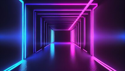 Abstract futuristic neon background. Linear lines of light.Neon Sci Fi Futuristic Modern Vibrant Purple Blue pink colors. Abstract neon lights into digital technology. generative ai
