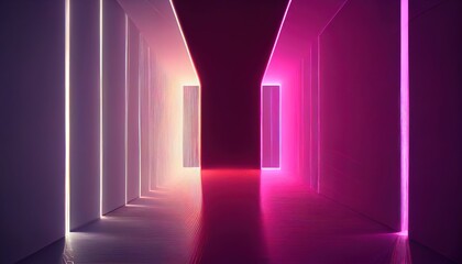 Fototapeta premium Abstract futuristic neon background. Linear lines of light.Neon Sci Fi Futuristic Modern Vibrant Purple Blue pink colors. Abstract neon lights into digital technology. generative ai