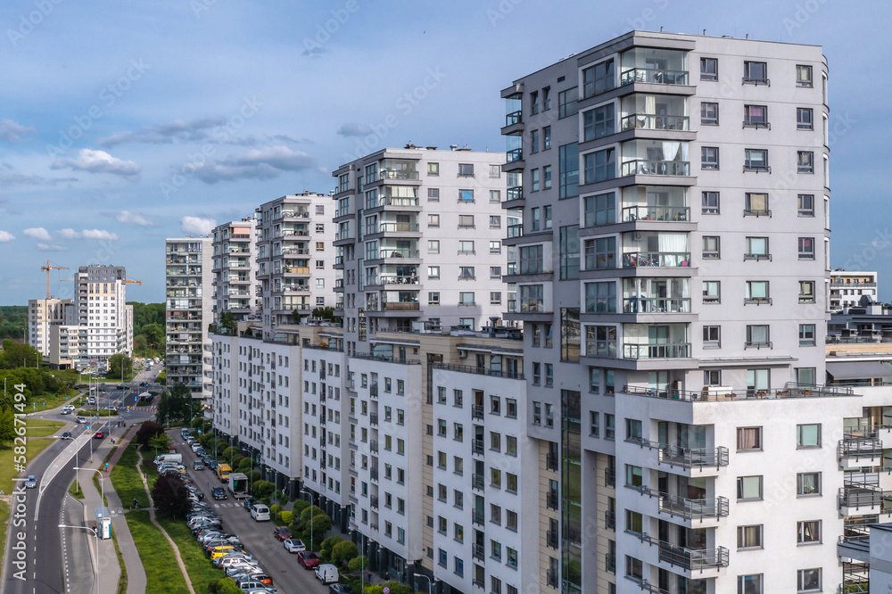 Wall mural Drone photo of Houses of flats in Goclaw district of Warsaw city, Poland