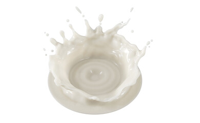 Close up Beauty Milk crown splashing isolate on white background. 3D Rendering. PNG files, Top view