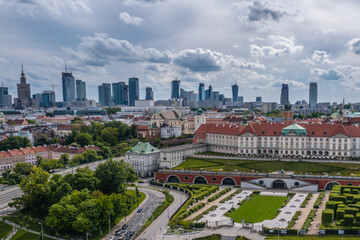 Royal Castle on the Old Town in Warsaw, city downtown on background, Poland