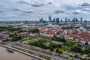 Fototapeta na wymiar Old Town, city downtown and Vistula River in Warsaw city, Poland