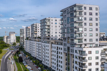 Fototapeta na wymiar Drone photo of Houses of flats in Goclaw district of Warsaw city, Poland