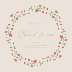 Flat style flowers wreath floral wallpaper circle template background bouquet. Botanical flower and leaf branch can be used for printing, greeting wedding anniversary.Vector invitation card concept.
