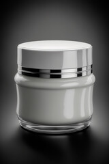 Fototapeta na wymiar Modern beauty product beauty cream for skin care and moisturizing anti-aging cream jar top close up view on gray background, health and beauty concept. Copy space, template. Generative AI.