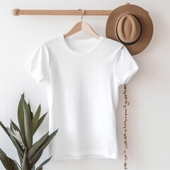 female white t-shirt mock up generative ai model - obrazy, fototapety, plakaty