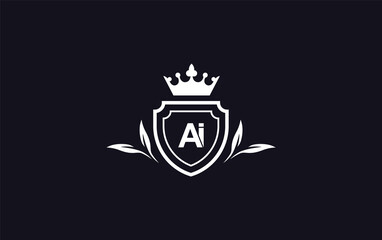 Shield with crown icon and Royal luxury crown monogram symbol. King with laurel wreath queen and crown logo design symbol