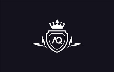 Shield with crown icon and Royal luxury crown monogram symbol. King with laurel wreath queen and crown logo design symbol