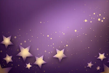 Fototapeta na wymiar Golden star shape confetti on the violet background, festive background, greeting card. Generative AI