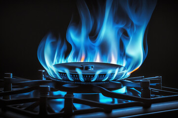Gas burning at a kitchen gas stove. Generative AI