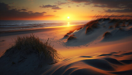 Fototapeta na wymiar Sunset at the dune beach Ai, generative