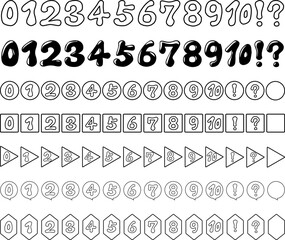角の丸いポップな雰囲気の数字と数字アイコン線画セット